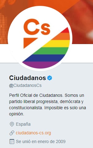 El partido político Ciudadanos se une a las celebraciones del Pride 2017 añadiendo un arcoíris a su foto de perfil en Twitter | Maria en la red