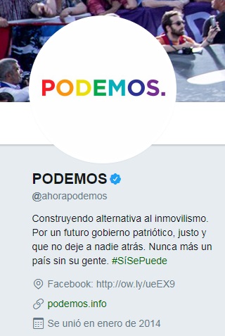 El partido político Podemos se une a las celebraciones del Pride 2017 añadiendo un arcoíris a su foto de perfil en Twitter | Maria en la red