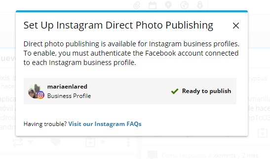 Perfil autentificado en Hootsuite para publicar en Instagram | Maria en la red